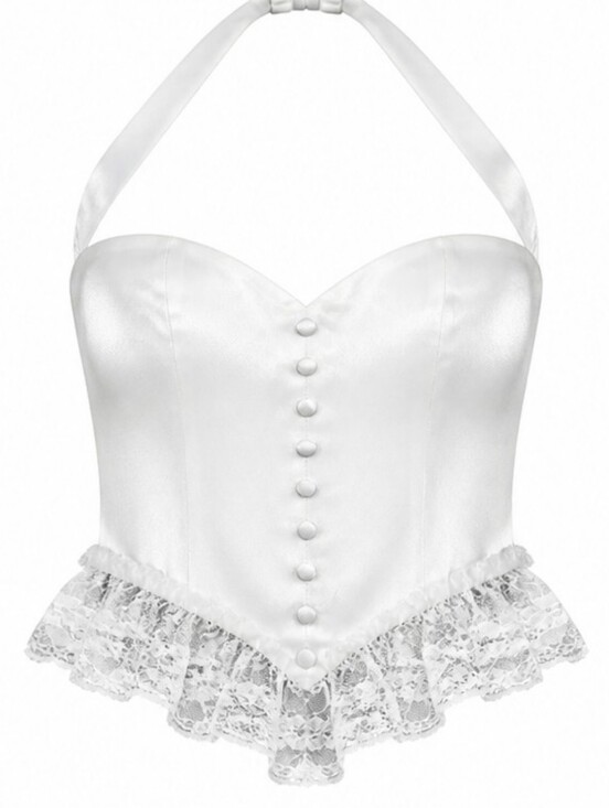 Adeirlina Tops - Adeirlina Empress White Lace-Trim Satin Halter Corset Top Romantic Medium NWT